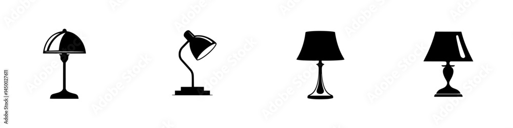Poster different styles of table lamps displayed side by side in a minimalist setting for a contemporary li