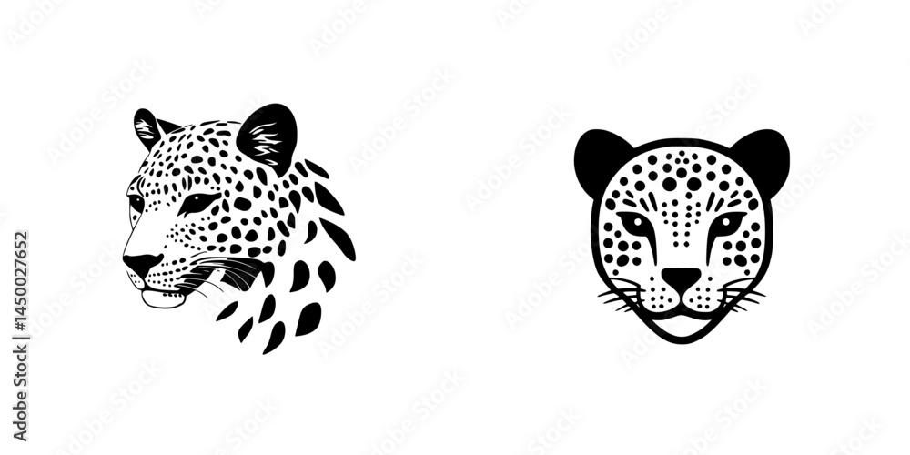 Aufkleber distinctive leopard head illustrations showcasing intricate patterns and designs in a minimalist sty