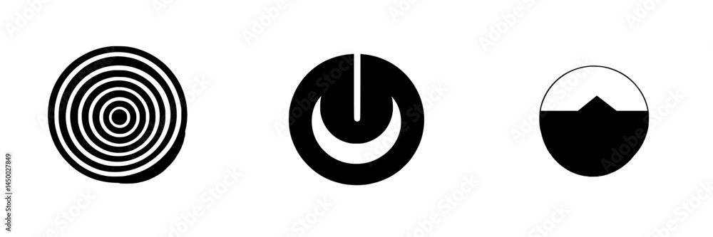 Poster unique collection of simple black and white symbols representing different themes and concepts in mo