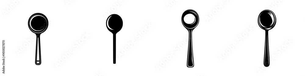 Poster different types of spoons displayed in a minimalist style, highlighting their unique shapes and desi