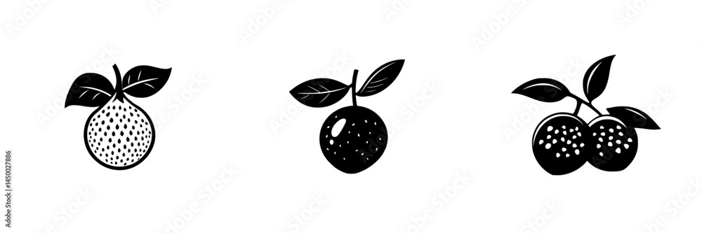 Poster diverse types of fruit displayed in a minimalist style with distinct shapes and textures set against