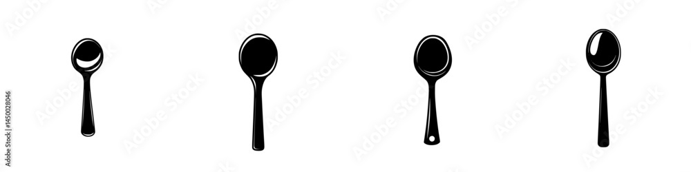 Poster various designs of spoons displayed in a row showcasing different shapes and sizes for culinary use 