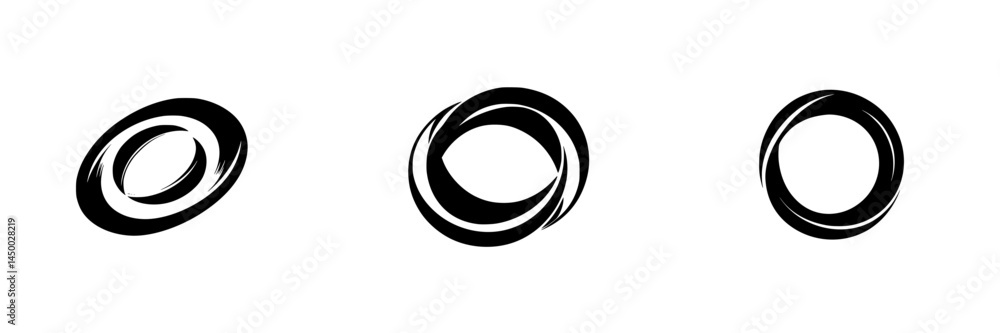 Poster circular design elements displaying varying shapes and styles in black and white on a clean backgrou