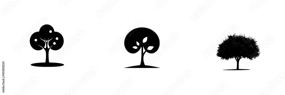Poster unique silhouettes of trees showcasing different shapes and styles in a minimalist design