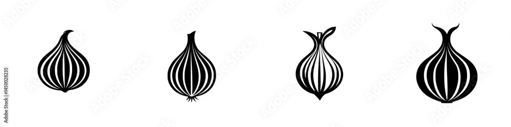 Poster various onion illustrations showcasing different styles and designs in a minimalistic format