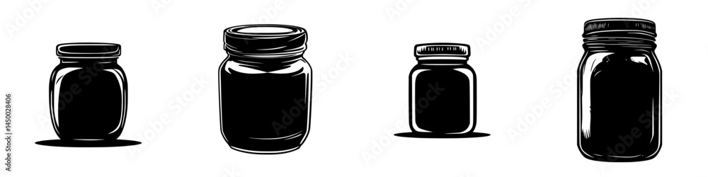 Poster different styles of empty glass jars arranged in a line showcasing various shapes and sizes ideal fo