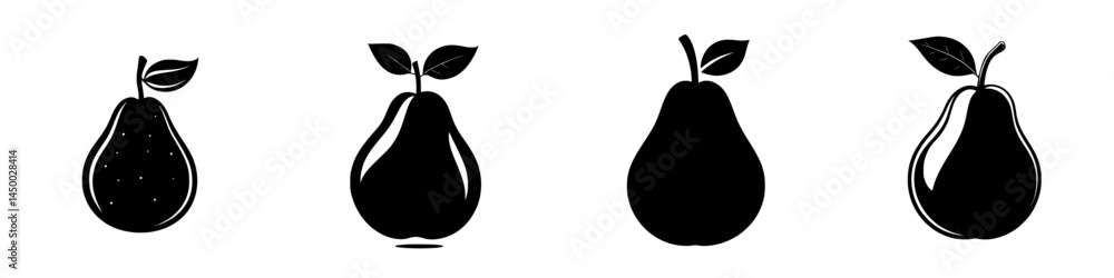 Poster various pear illustrations showing different styles and shapes against a plain background during a c