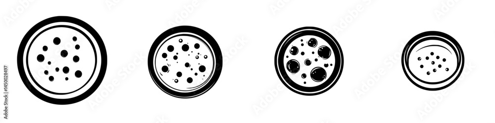 Poster abstract series of circular designs illustrating varying dot patterns and sizes in a minimalist styl