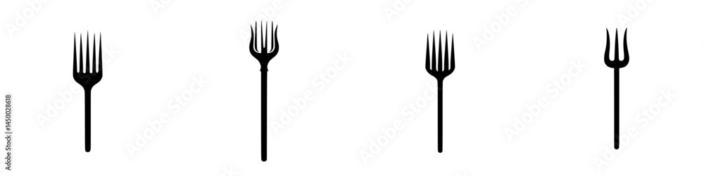 Poster different styles of forks displayed in a minimalist design featuring various shapes and sizes common