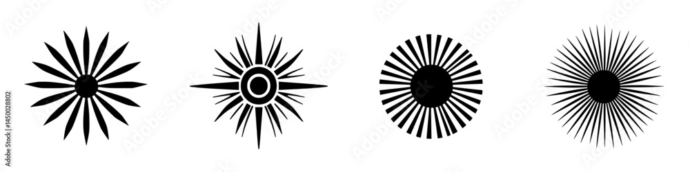Aufkleber stylized black starburst designs showcasing geometric patterns and sharp lines on a white background