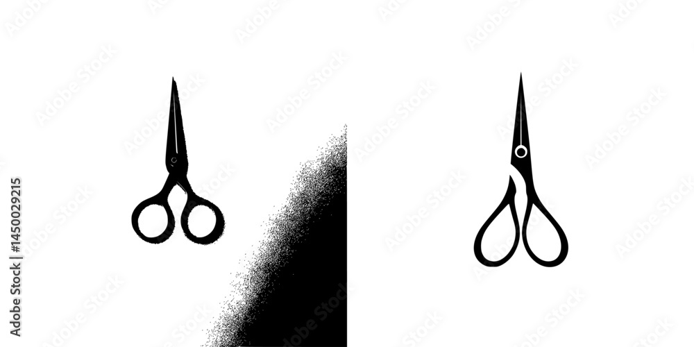 Poster scissors illustrated with contrasting black and white elements showing different designs and styles 
