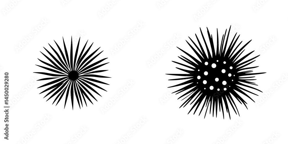 Poster visual representation of abstract spiky shapes highlighting unique designs and patterns in black and
