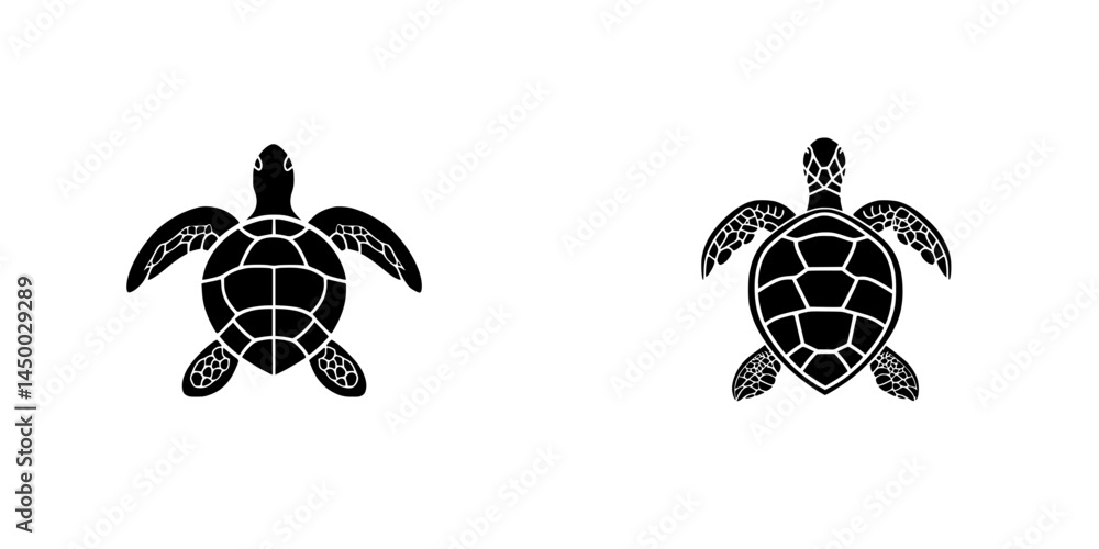 Aufkleber unique artistic depiction of two turtles showcasing different styles and designs on a plain backgrou