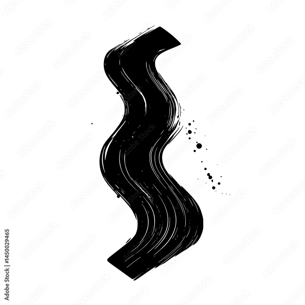 Poster unique black wave-shaped brushstroke design on a white background creating intriguing visual contras