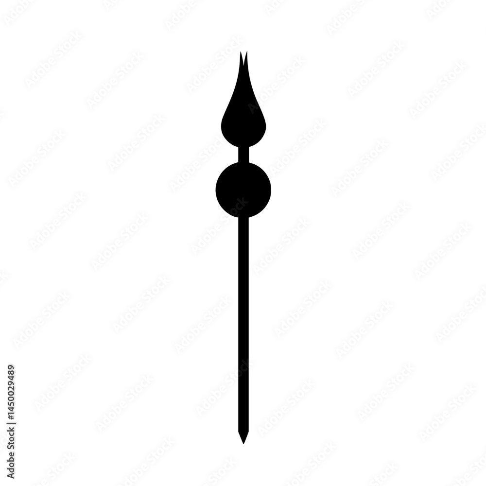 Poster silhouette of a spear tip against a white background, showcasing intricate design elements and form