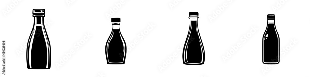 Poster various black sauce bottles displayed on a white background showcasing different shapes and sizes du