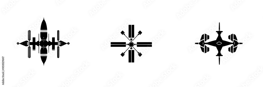 Poster vector illustrations of various rowboats and paddles arranged in a symmetrical layout