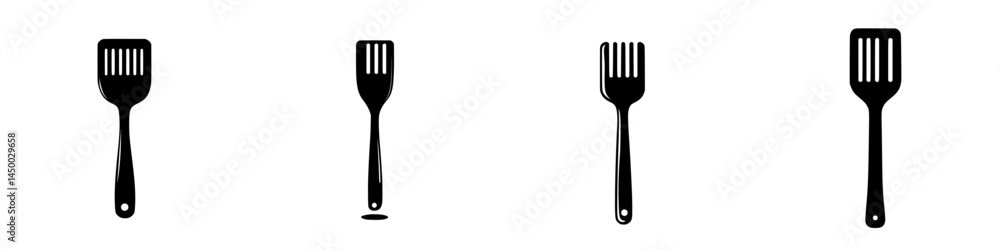 Poster collection of various spatulas displayed in a minimalist style against a white background