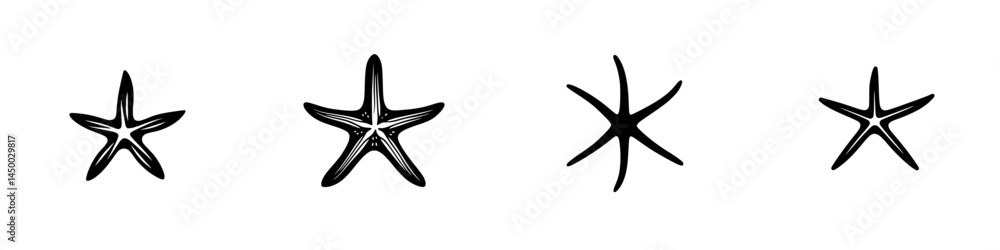 Poster starfish artwork showcasing different shapes and patterns in a minimalist black and white design sui