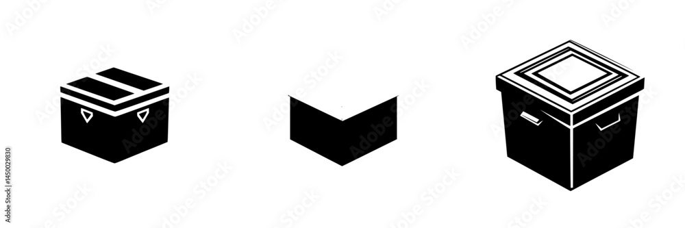 Poster graphic representation of different types of boxes in a minimalist style for packaging and design co