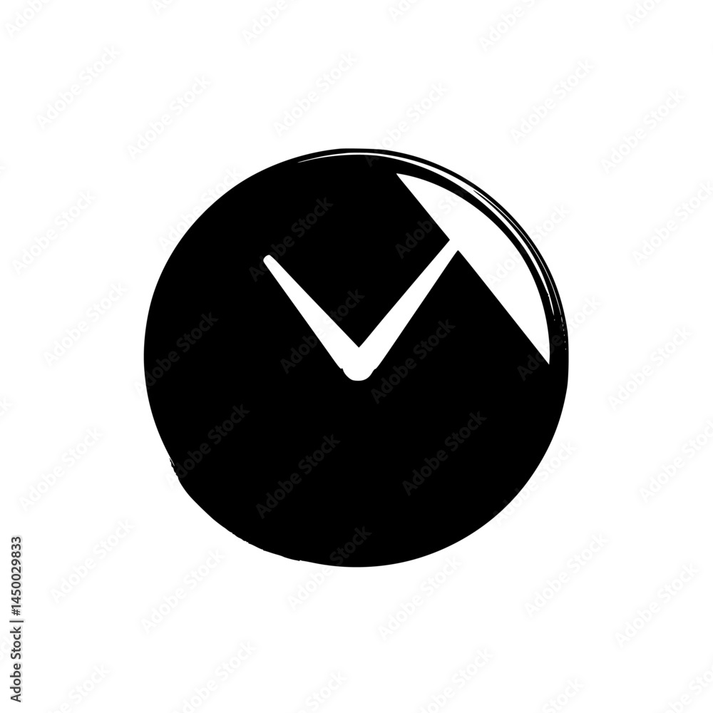 Poster design featuring a stylized check mark inside a circular black shape with a transparent background