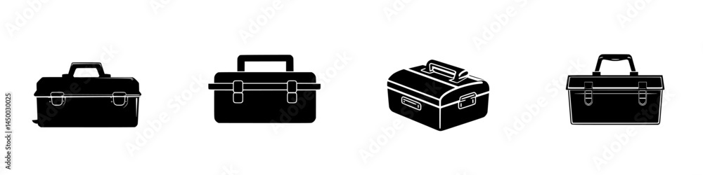 Poster various toolboxes displayed together in a minimalist style showcasing different designs and shapes