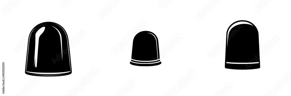 Poster various sizes of black dome-shaped objects displayed on a white background in a simple arrangement