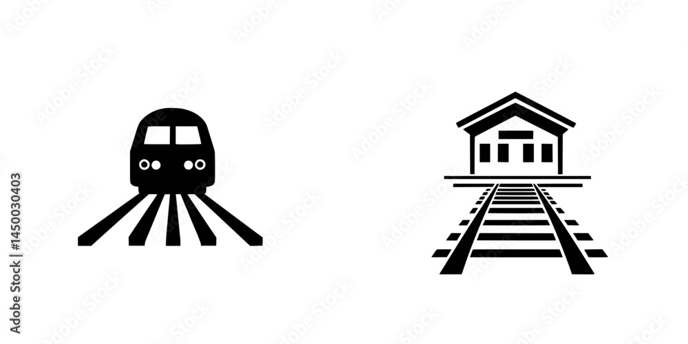 Aufkleber train approaching a station with tracks connecting the two elements in a minimalist design showcasin