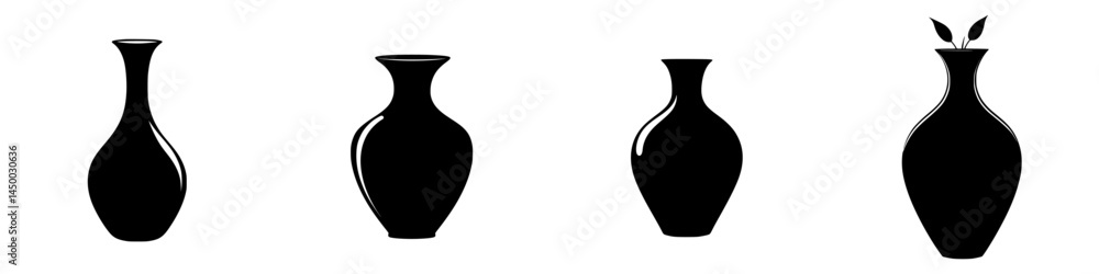 Poster variations of black vases with different shapes and designs displayed creatively