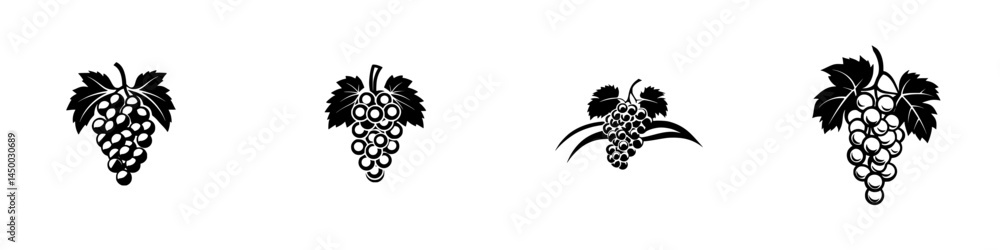 Aufkleber various black and white grape illustrations with different vine styles displayed on a simple backgro
