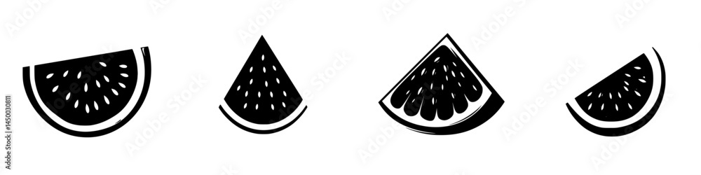 Poster various slices of watermelon arranged in a creative pattern on a white background showcasing their d