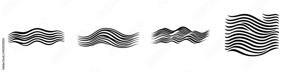 Poster abstract black and white wave patterns created with varying line styles in a minimalistic design con