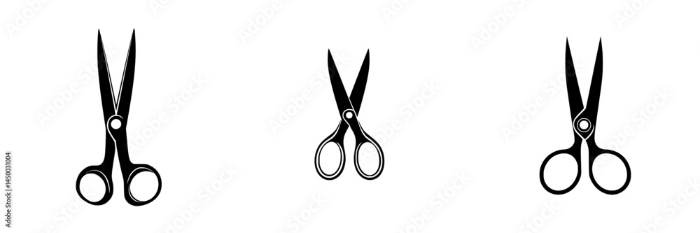 Poster various styles of scissors displayed in black and white on a minimalist background