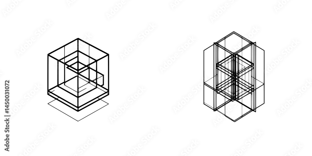 Poster geometric 3d wireframe designs showcasing abstract shapes and structures in a minimalist style
