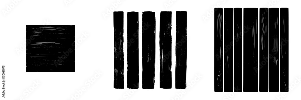 Poster patterns of black shapes arranged in various configurations showcasing texture and form