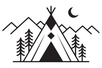 Simple Black And White Drawing Of A Teepee With A Large Entrance In The Center And A Small Diamond Shape Above The Entrance