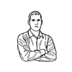 Standing man with crossed arms - man silhouette vector - crossed arms doodle - man illustration - man line art

