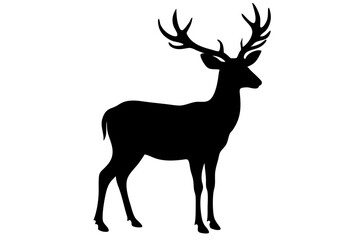 Obraz premium Deer silhouette illustration of wildlife deer standing on a white background, deer, silhouette, animal, wild, wildlife, mammal, vector, nature, art, design, illustration, reindeer, stag, graphic