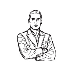 Simple and clean man with crossed arms - man silhouette vector - crossed arms doodle - man illustration - man line art

