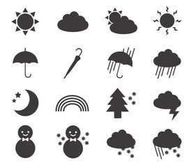 シンプルな天気のシルエットアイコンイラストセット weather Silhouette icon	