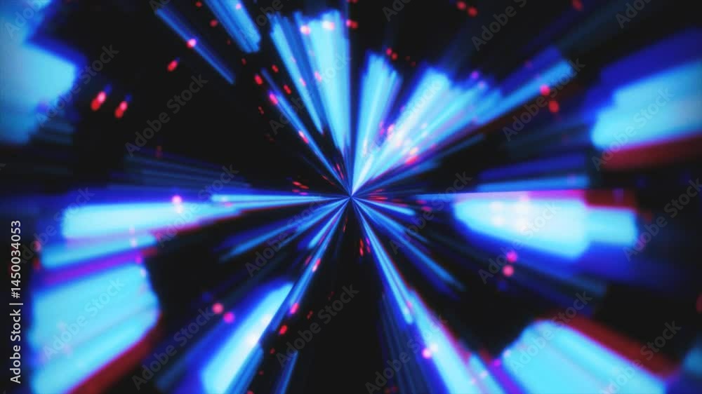 Poster bright blue and red lights burst outward in a mesmerizing display, creating an energetic and colorfu