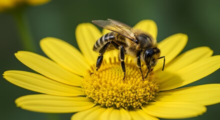 Honeybee on Yellow Daisy: A Close-Up Macro Photograph