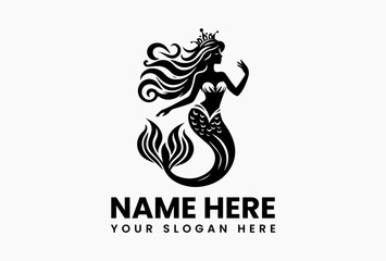 Ornate Art Nouveau mermaid with floral tail, vintage vector logo for spas and luxury beauty brands  