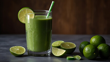 Fresh Lime Smoothie on Dark Background

