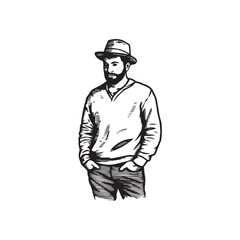 Elegant man with hands in pockets - man silhouette vector - hands in pockets doodle - man illustration - man line art

