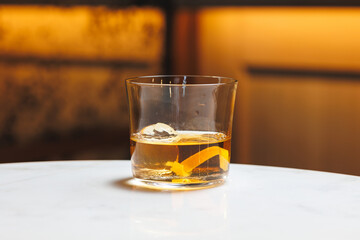 Classic old fashioned cocktail on the bar counter. Without people