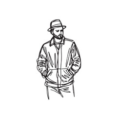 Man with hands in pockets vector design - man silhouette vector - hands in pockets doodle - man illustration - man line art

