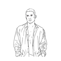 Modern man with hands in pockets - man silhouette vector - hands in pockets doodle - man illustration - man line art

