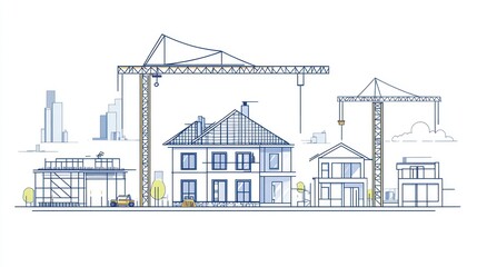 Obraz premium Urban construction site outlined in light blue lines.