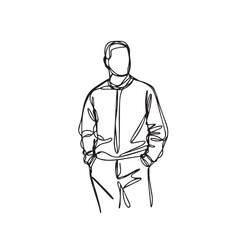 Vector man standing with hands in pockets - man silhouette vector - hands in pockets doodle - man illustration - man line art

